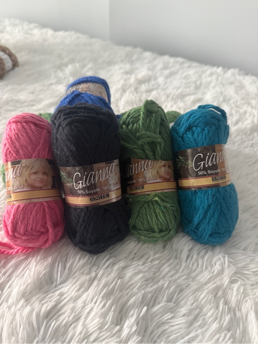 Gianna Soysilk and Wool Yarn multicolor bundle green purple blue black pink
